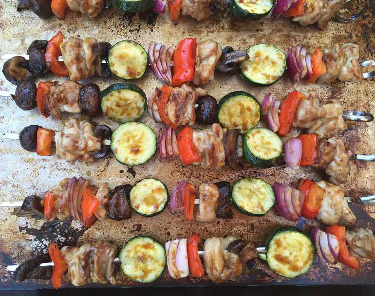 Chicken and veggie skewers